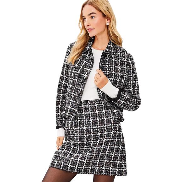 LOFT Shimmer Tweed Crop Jacket & Skirt Size 2 Small 2-Pc Set Black Metallic Suit - Picture 10 of 13